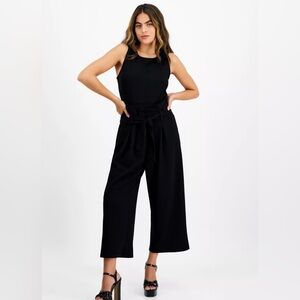 Bar III Petite Women's Sleeveless Crewneck Tie-Waist Jumpsuit size small